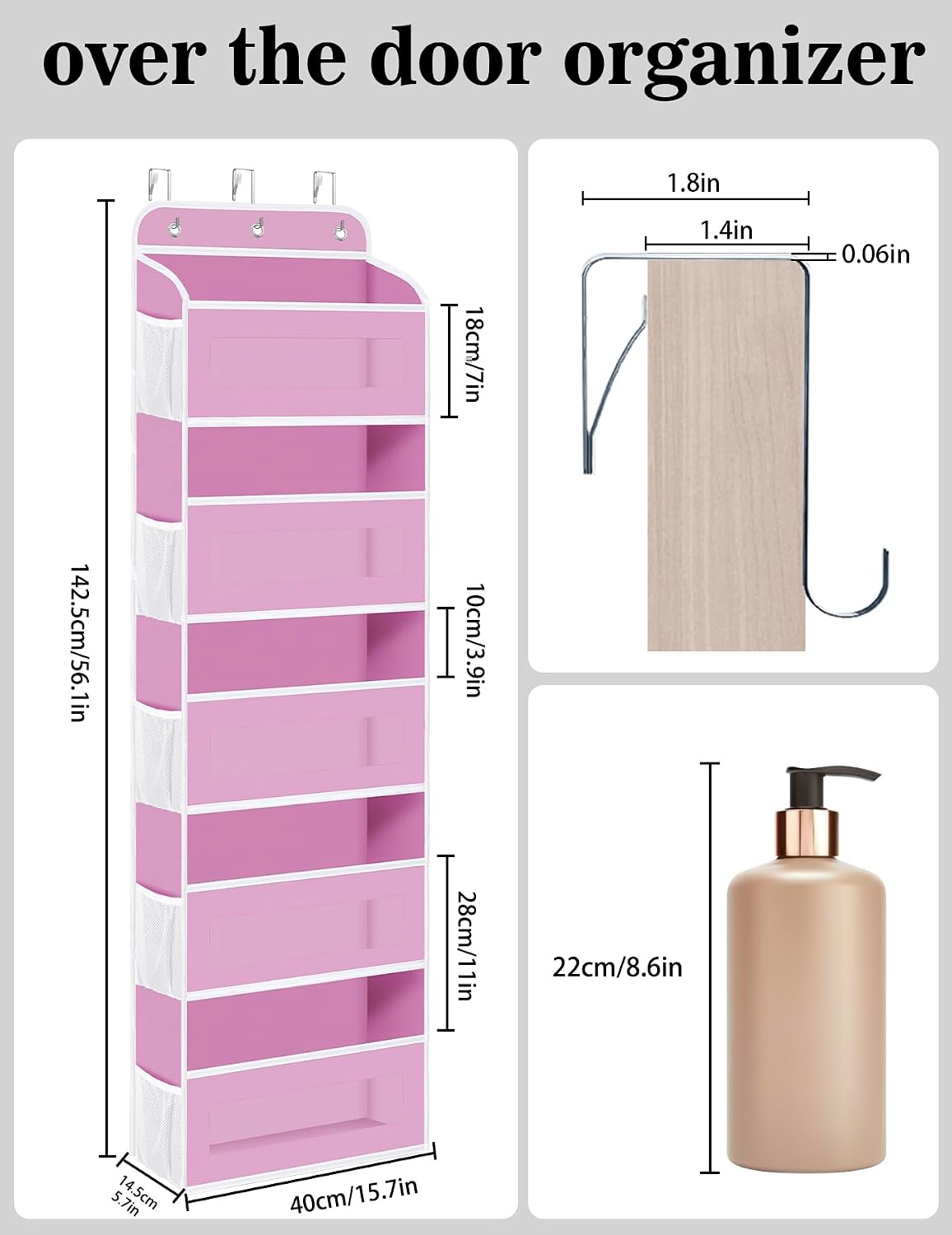KYEVIS Over The Door Organizer, 5 Shelves Closet Door Hanging Storage and Organizer with 10 Mesh Pockets, Nursery Closet Organizer, Baby Essentials, Stuffed Animal Storage