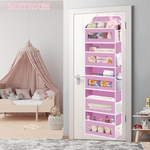 KYEVIS Over The Door Organizer, 5 Shelves Closet Door Hanging Storage and Organizer with 10 Mesh Pockets, Nursery Closet Organizer, Baby Essentials, Stuffed Animal Storage