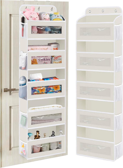 KYEVIS Over The Door Organizer, 5 Shelves Closet Door Hanging Storage and Organizer with 10 Mesh Pockets, Nursery Closet Organizer, Baby Essentials, Stuffed Animal Storage
