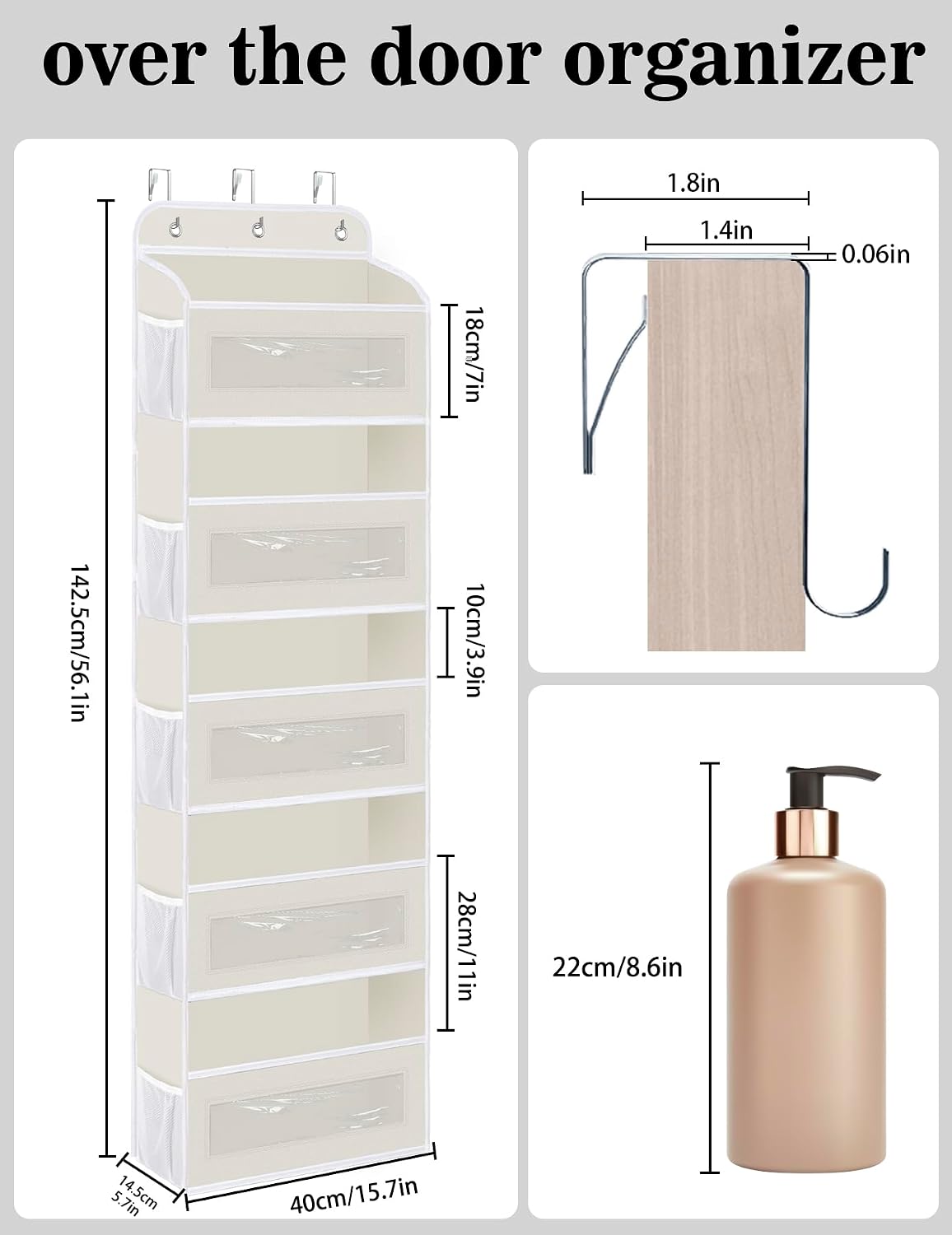 KYEVIS Over The Door Organizer, 5 Shelves Closet Door Hanging Storage and Organizer with 10 Mesh Pockets, Nursery Closet Organizer, Baby Essentials, Stuffed Animal Storage