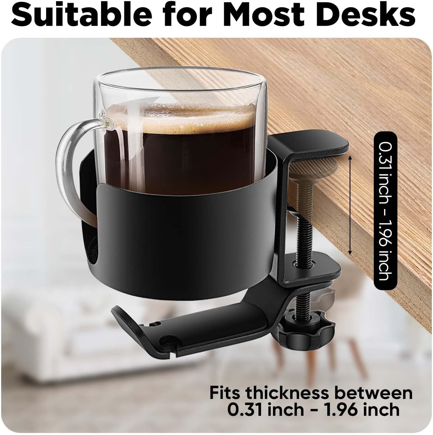 2 in 1 Desk Cup Holder with Headphone Hanger, Anti-Spill Cup Holder for Desk or Table, Easy to Install, Sturdy and Durable, Enough to Hold Coffee Mups, Water Bottles, Headphones