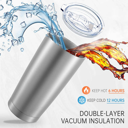 20 oz Tumblers Bulk Stainless Steel Tumbler with Lid, 6 Pack | Stainless, 20oz Insulated Coffee Mug, Double Wall Vacuum, Powder Coated Cup, for Hot and Cold Drinks
