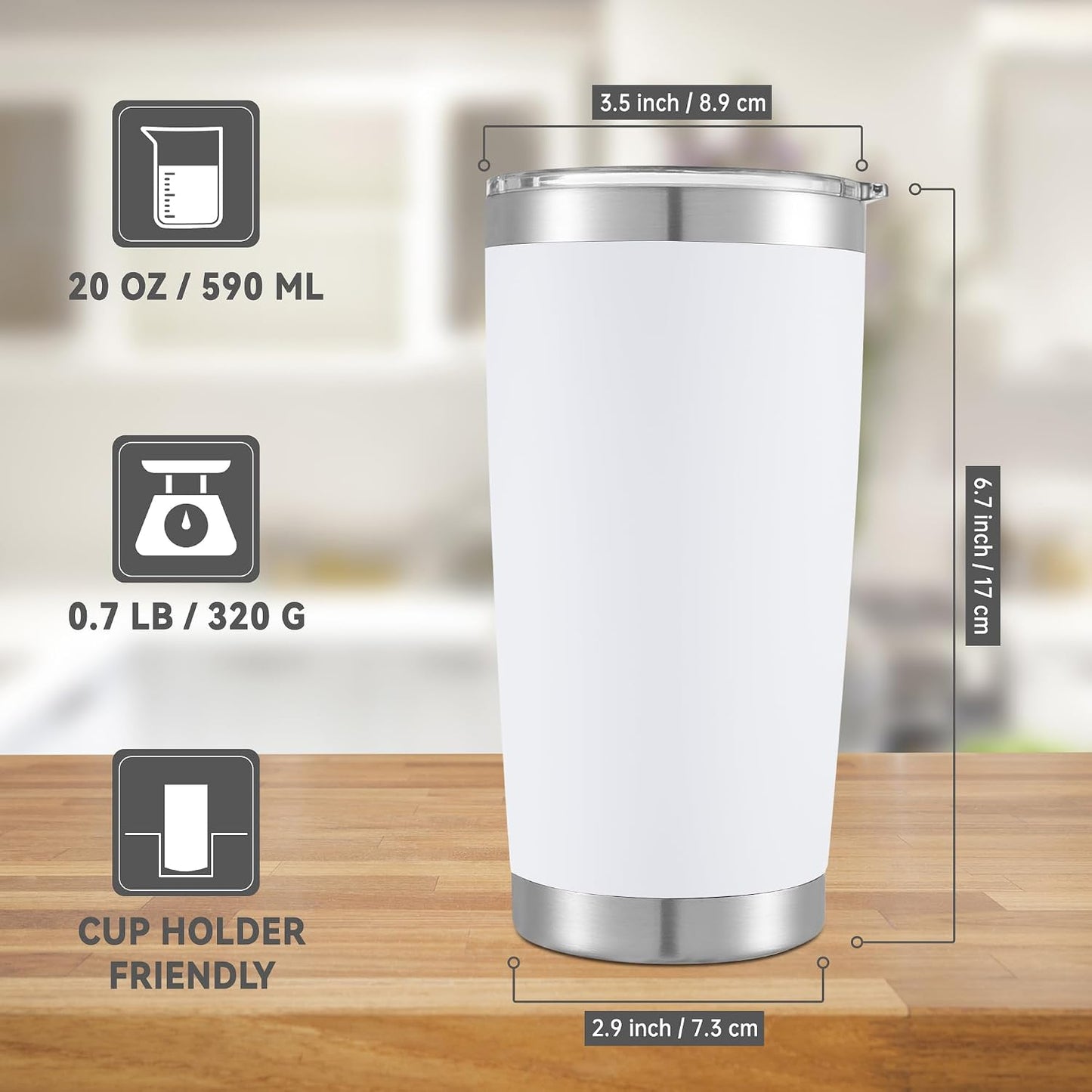 20 oz Tumblers Bulk Stainless Steel Tumbler with Lid, 6 Pack | Stainless, 20oz Insulated Coffee Mug, Double Wall Vacuum, Powder Coated Cup, for Hot and Cold Drinks