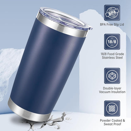 20 oz Tumblers Bulk Stainless Steel Tumbler with Lid, 6 Pack | Stainless, 20oz Insulated Coffee Mug, Double Wall Vacuum, Powder Coated Cup, for Hot and Cold Drinks