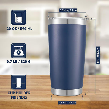 20 oz Tumblers Bulk Stainless Steel Tumbler with Lid, 6 Pack | Stainless, 20oz Insulated Coffee Mug, Double Wall Vacuum, Powder Coated Cup, for Hot and Cold Drinks