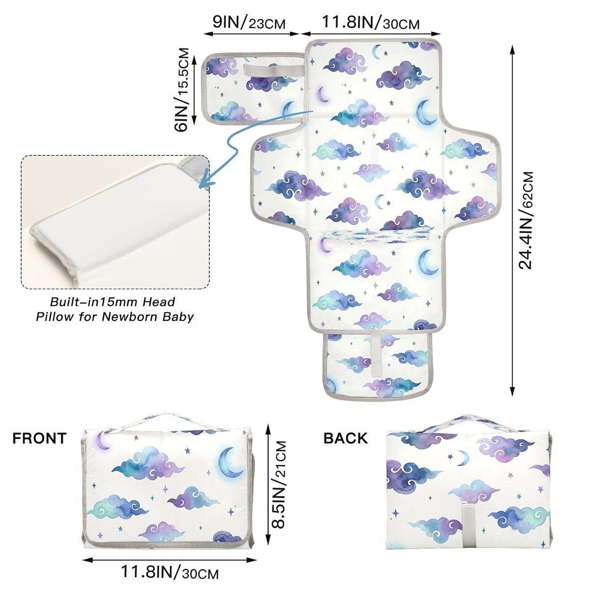 Vibrant Cloud Portable Diaper Changing Pad Waterproof Changing Pads