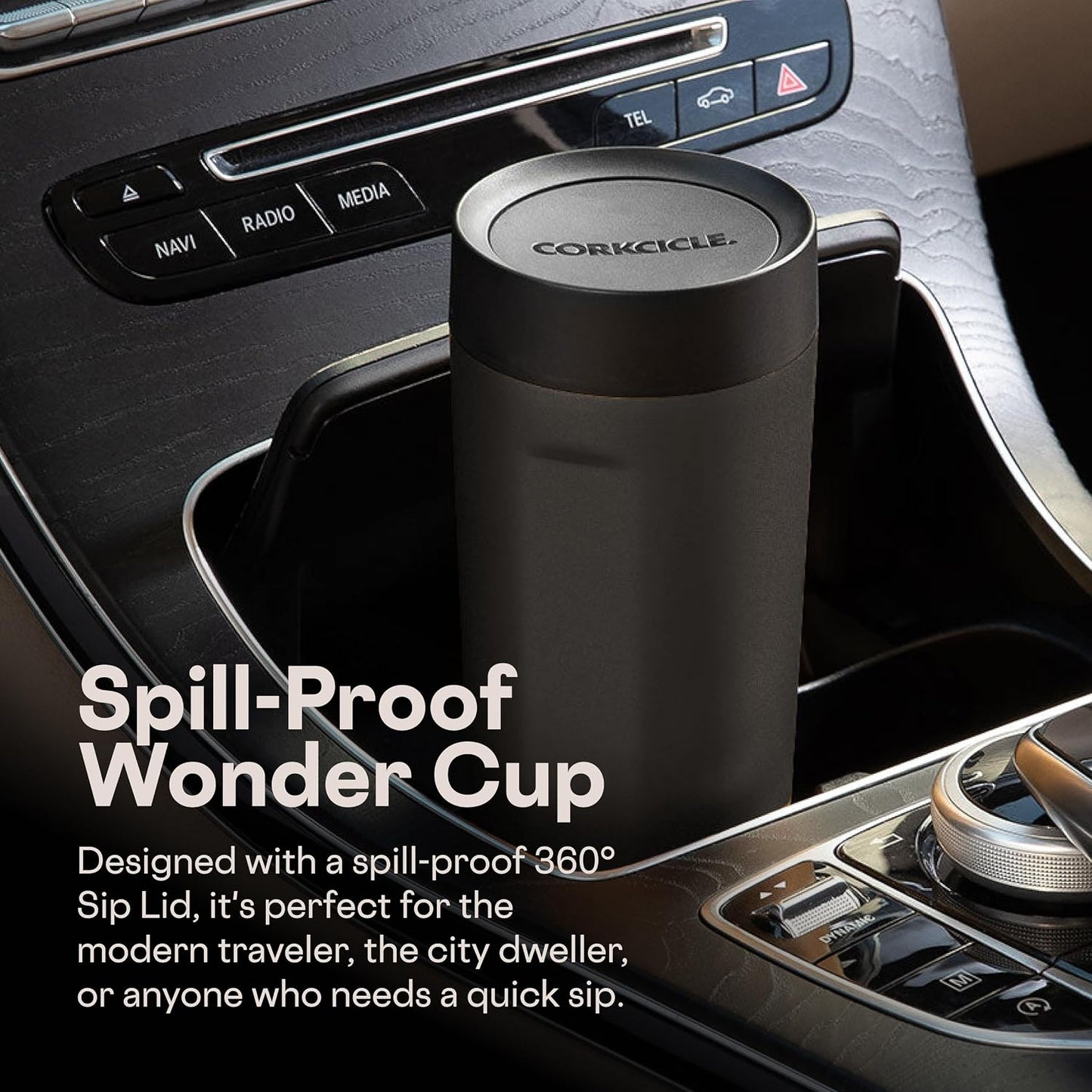 Commuter Cup Travel Mug - Insulated Coffee Mug with Lid - Keeps Drinks Cold 18 Hours - 360° Spill-Proof Sip Lid - Holiday Gift - Great for Gifting Warmth - 17 oz - Burnt Wood