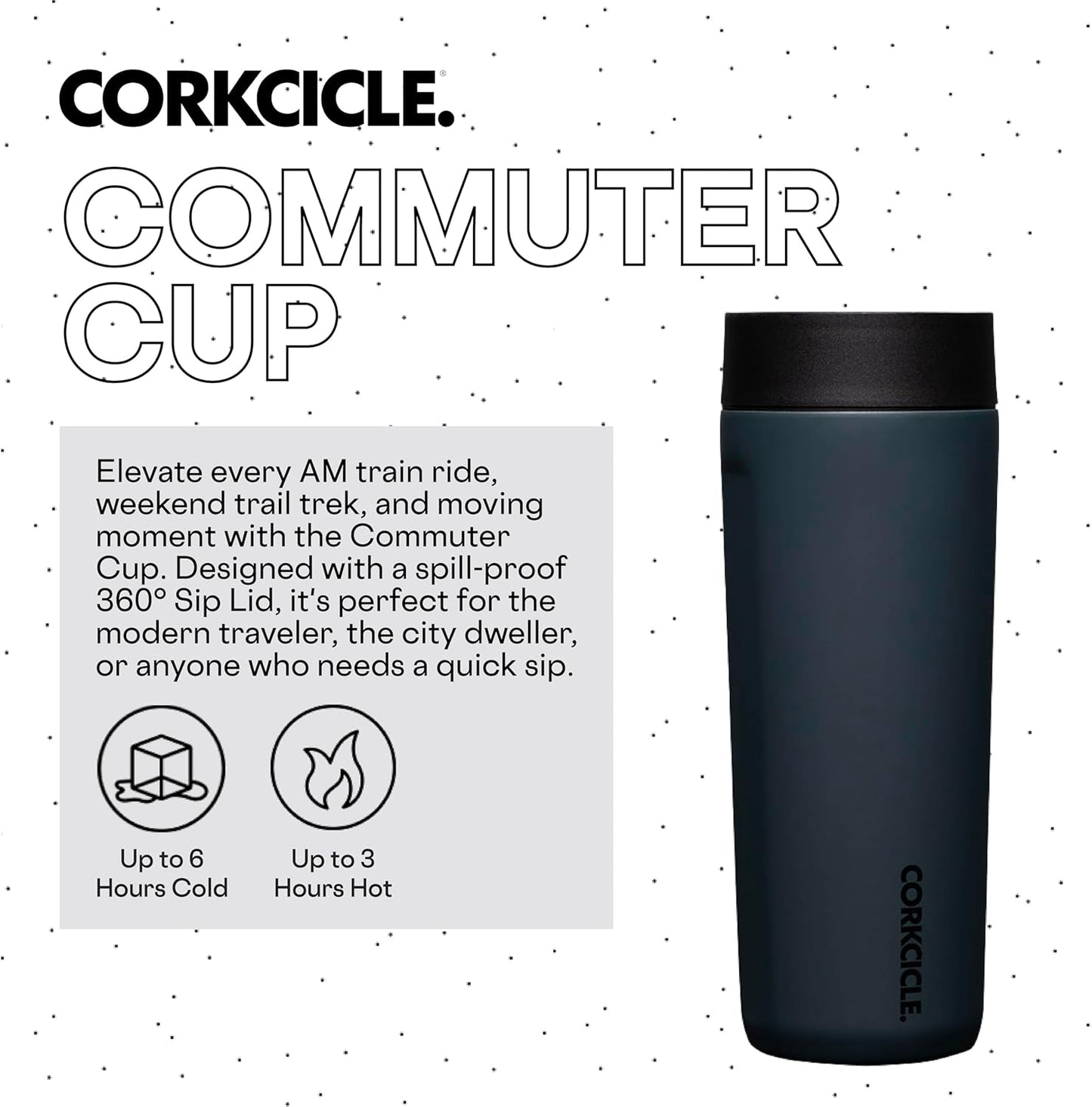 Commuter Cup Travel Mug - Insulated Coffee Mug with Lid - Keeps Drinks Cold 18 Hours - 360° Spill-Proof Sip Lid - Holiday Gift - Great for Gifting Warmth - 17 oz - Burnt Wood