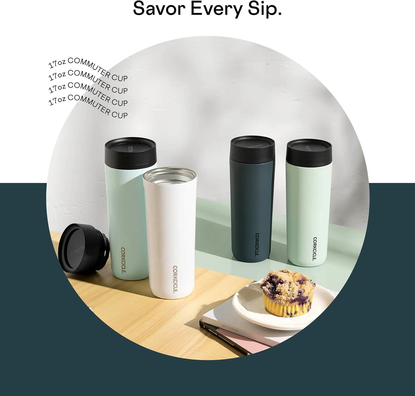 Commuter Cup Travel Mug - Insulated Coffee Mug with Lid - Keeps Drinks Cold 18 Hours - 360° Spill-Proof Sip Lid - Holiday Gift - Great for Gifting Warmth - 17 oz - Burnt Wood