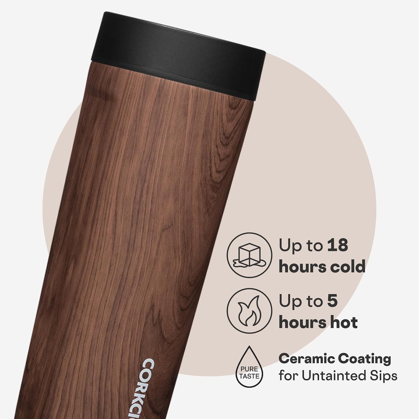 Commuter Cup Travel Mug - Insulated Coffee Mug with Lid - Keeps Drinks Cold 18 Hours - 360° Spill-Proof Sip Lid - Holiday Gift - Great for Gifting Warmth - 17 oz - Burnt Wood