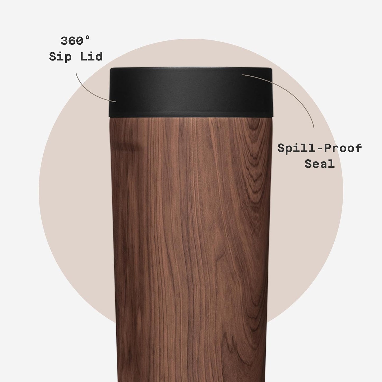Commuter Cup Travel Mug - Insulated Coffee Mug with Lid - Keeps Drinks Cold 18 Hours - 360° Spill-Proof Sip Lid - Holiday Gift - Great for Gifting Warmth - 17 oz - Burnt Wood
