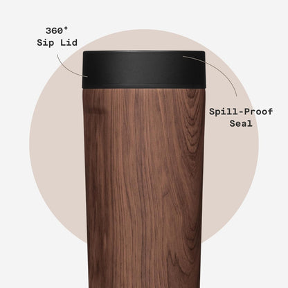 Commuter Cup Travel Mug - Insulated Coffee Mug with Lid - Keeps Drinks Cold 18 Hours - 360° Spill-Proof Sip Lid - Holiday Gift - Great for Gifting Warmth - 17 oz - Burnt Wood