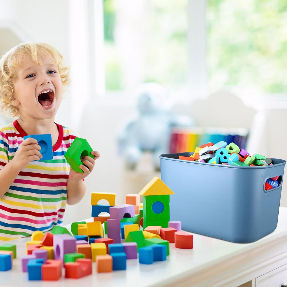 8 Pieces Storage Bins, 10.2 x 7 x 6.3 Inch, Blue