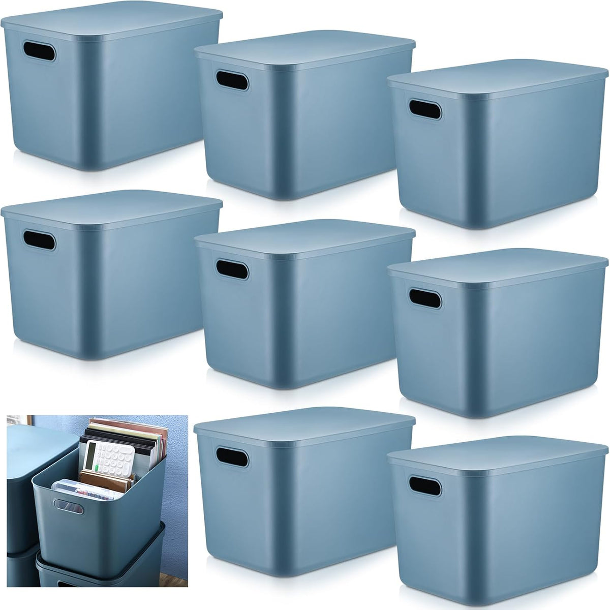 8 Pieces Storage Bins, 10.2 x 7 x 6.3 Inch, Blue