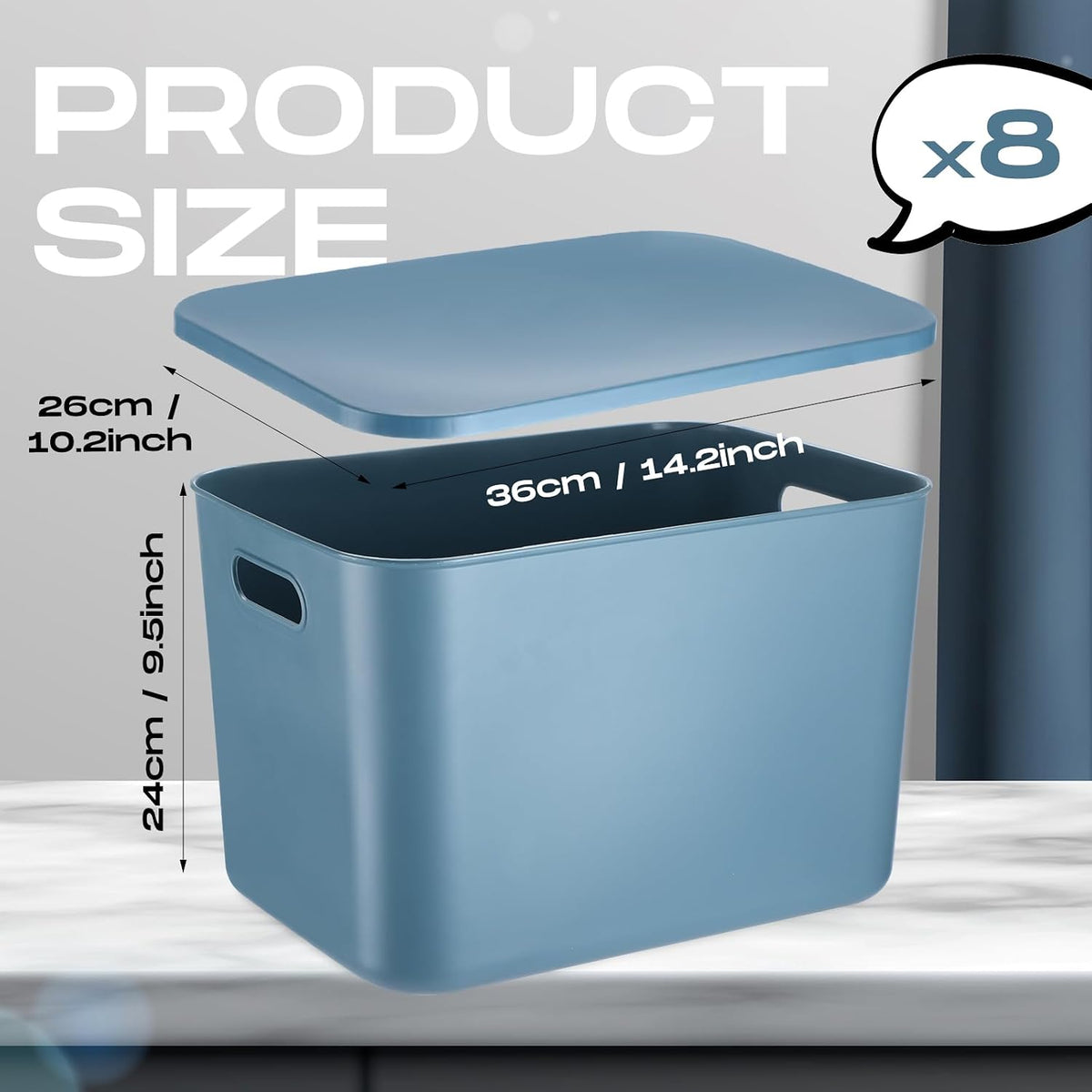 8 Pieces Storage Bins, 10.2 x 7 x 6.3 Inch, Blue