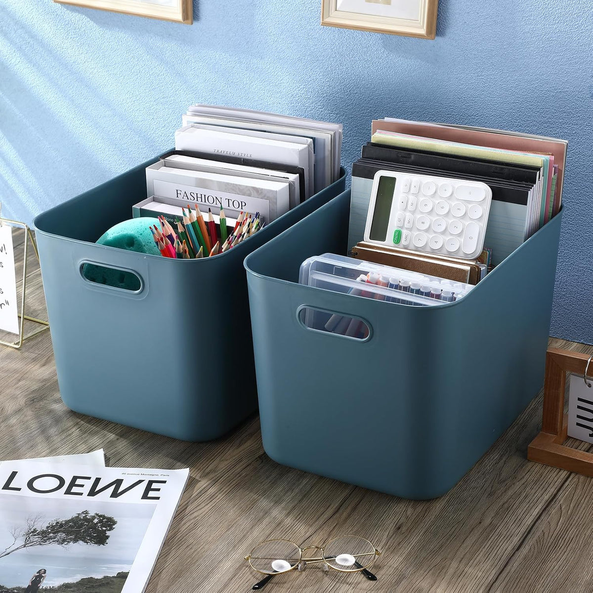 8 Pieces Storage Bins, 10.2 x 7 x 6.3 Inch, Blue
