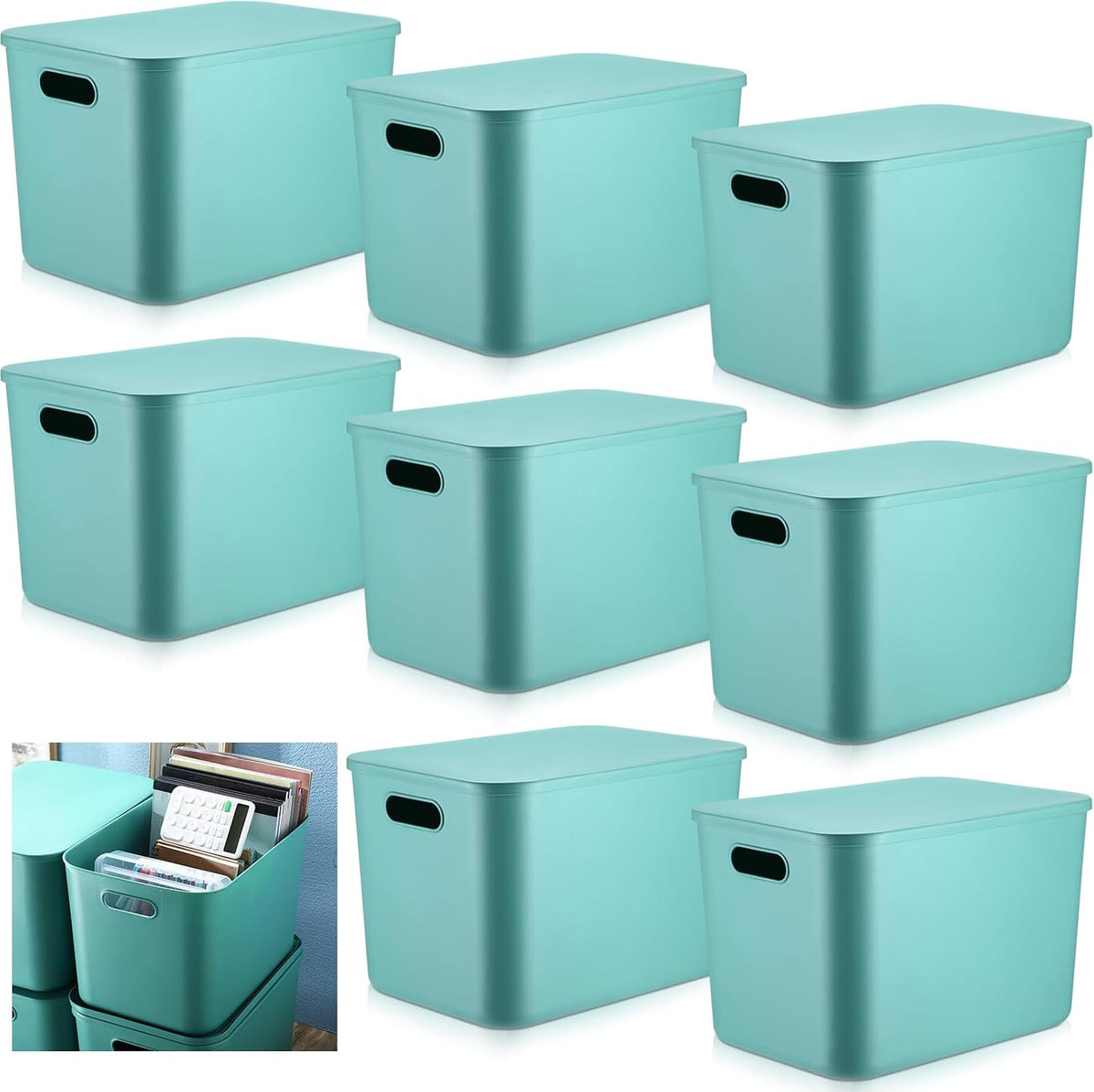 8 Pieces Storage Bins, 10.2 x 7 x 6.3 Inch, Blue
