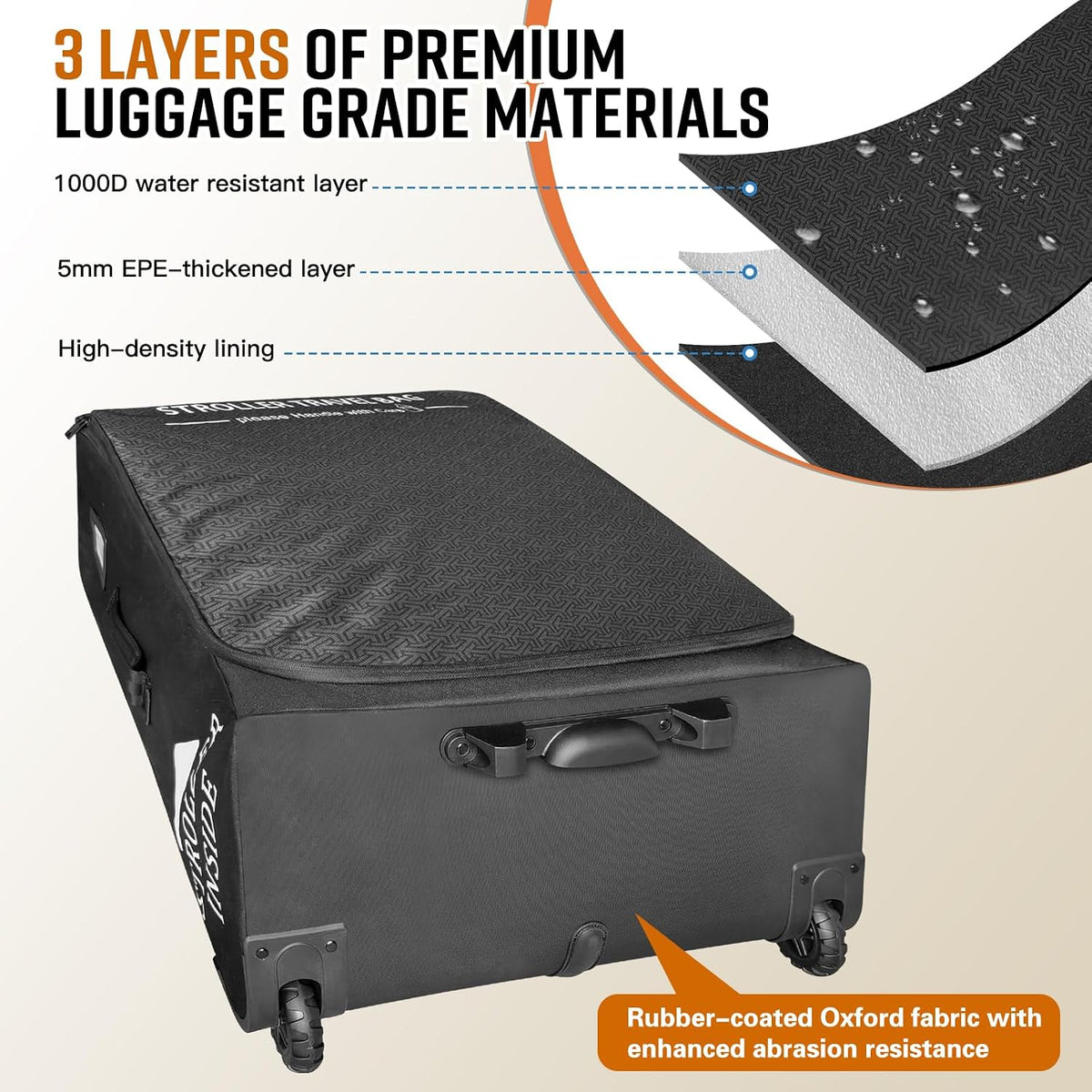 Padded Stroller Travel Bag for Airplane with Wheels