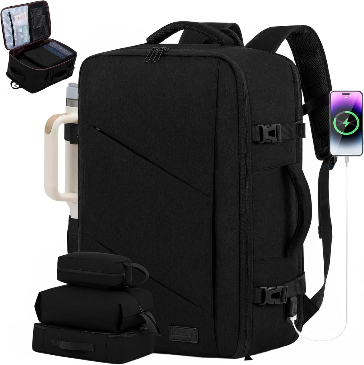 Travel Carry on Backpack, Large 40L Personal Item Travel Bag for Men & Women Flight Approved with 3 Packing Cubes, Suitcase Water Resistant Luggage Daypack Business Weekender Bag