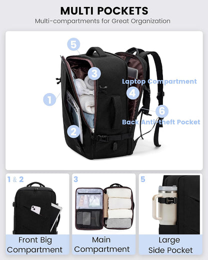 Travel Carry on Backpack, Large 40L Personal Item Travel Bag for Men & Women Flight Approved with 3 Packing Cubes, Suitcase Water Resistant Luggage Daypack Business Weekender Bag