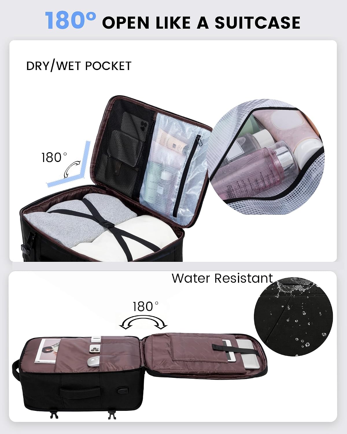 Travel Carry on Backpack, Large 40L Personal Item Travel Bag for Men & Women Flight Approved with 3 Packing Cubes, Suitcase Water Resistant Luggage Daypack Business Weekender Bag