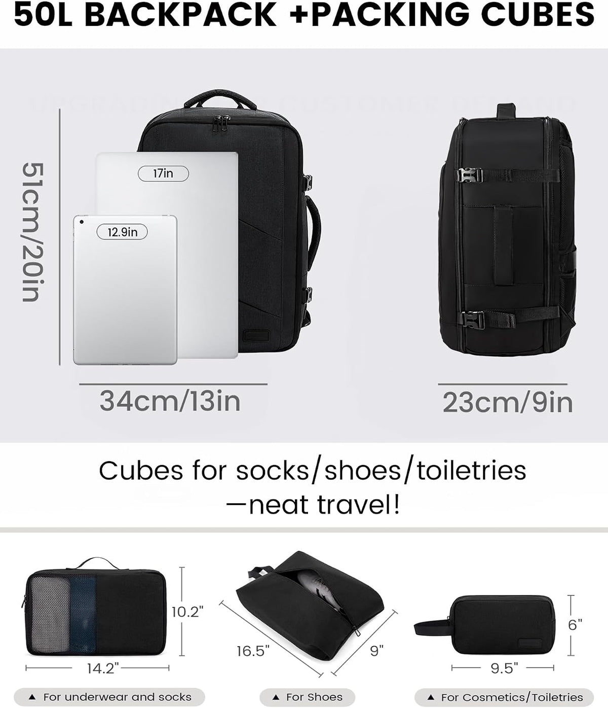Travel Carry on Backpack, Large 40L Personal Item Travel Bag for Men & Women Flight Approved with 3 Packing Cubes, Suitcase Water Resistant Luggage Daypack Business Weekender Bag