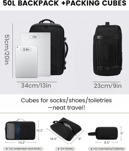 Travel Carry on Backpack, Large 40L Personal Item Travel Bag for Men & Women Flight Approved with 3 Packing Cubes, Suitcase Water Resistant Luggage Daypack Business Weekender Bag