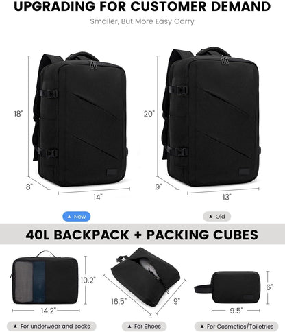 Travel Carry on Backpack, Large 40L Personal Item Travel Bag for Men & Women Flight Approved with 3 Packing Cubes, Suitcase Water Resistant Luggage Daypack Business Weekender Bag