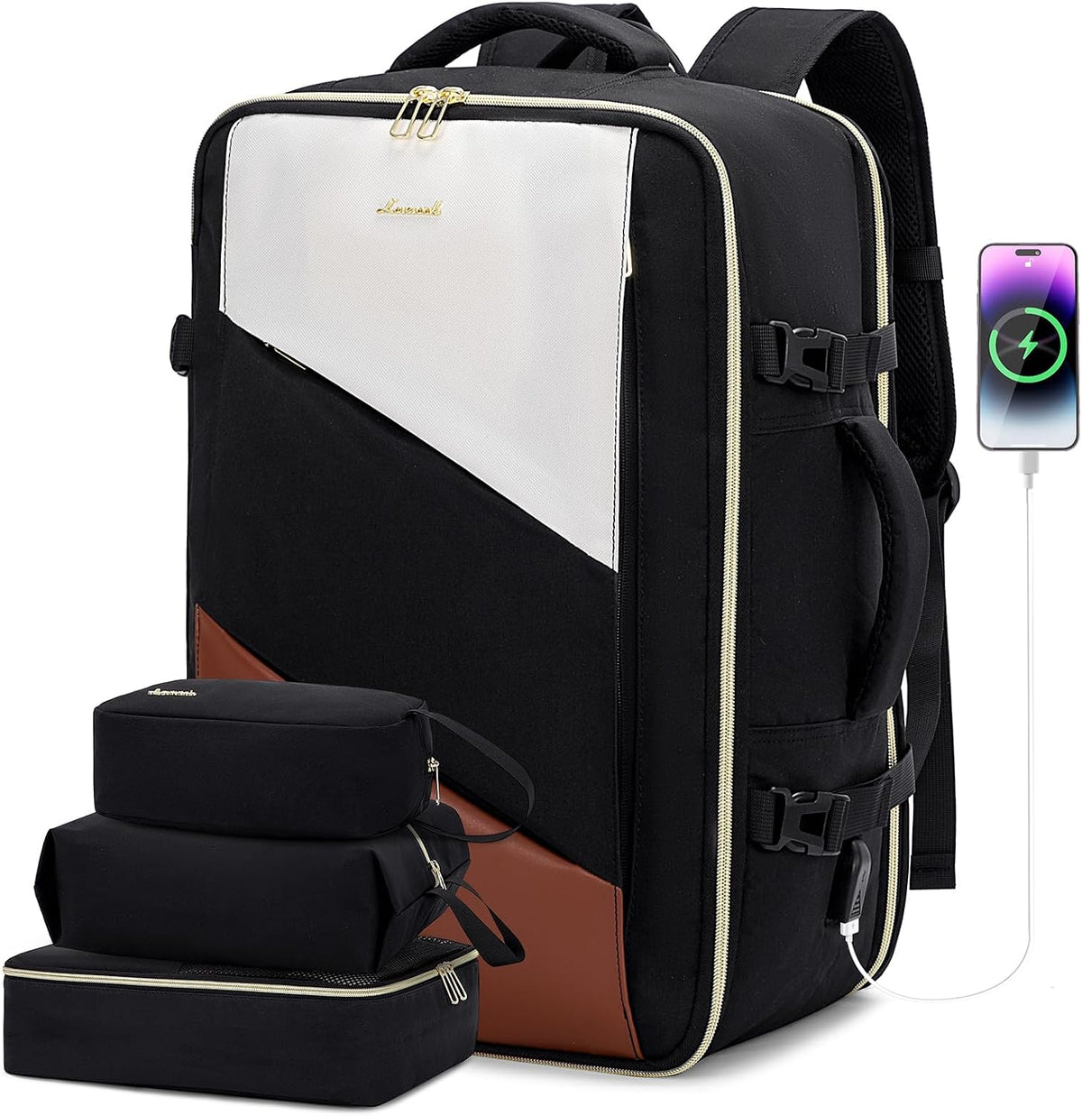 Travel Carry on Backpack, Large 40L Personal Item Travel Bag for Men & Women Flight Approved with 3 Packing Cubes, Suitcase Water Resistant Luggage Daypack Business Weekender Bag