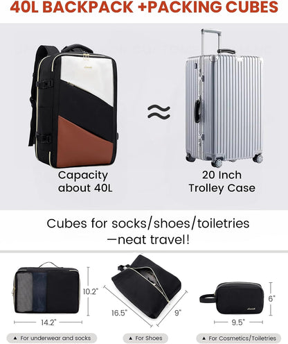 Travel Carry on Backpack, Large 40L Personal Item Travel Bag for Men & Women Flight Approved with 3 Packing Cubes, Suitcase Water Resistant Luggage Daypack Business Weekender Bag