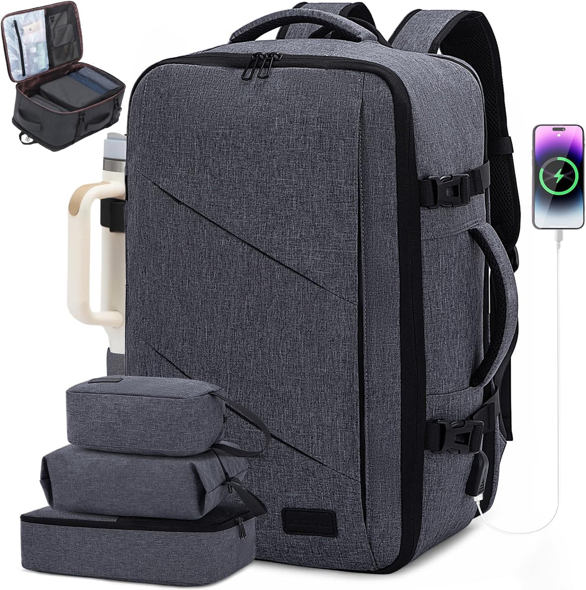 Travel Carry on Backpack, Large 40L Personal Item Travel Bag for Men & Women Flight Approved with 3 Packing Cubes, Suitcase Water Resistant Luggage Daypack Business Weekender Bag