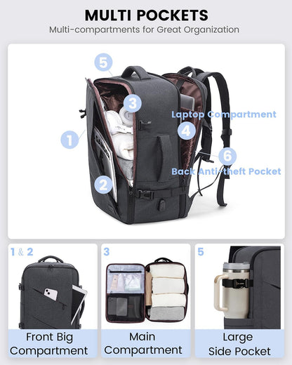 Travel Carry on Backpack, Large 40L Personal Item Travel Bag for Men & Women Flight Approved with 3 Packing Cubes, Suitcase Water Resistant Luggage Daypack Business Weekender Bag
