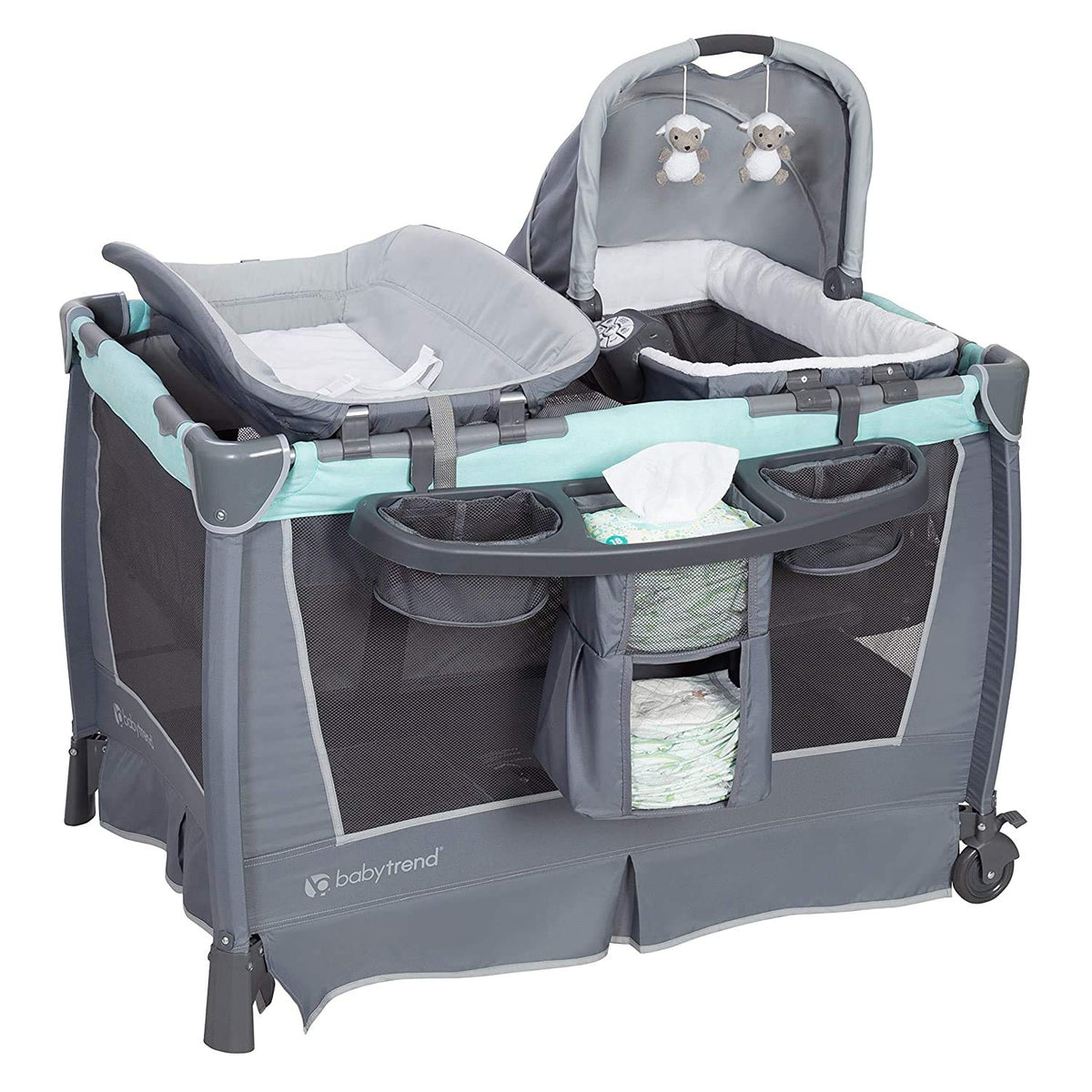 Retreat Nursery Center Playard, Bassinet & Storage, Mint Green