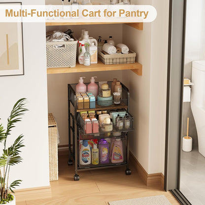 4-Tier Rolling Utility Cart with 3 Drawers-Craft Organizers and Storage with 360° Lockable Wheels,Art Supply Storage Organizer for Art Supplies, Store for Brushes & Paints & Artifacts Patent Pending