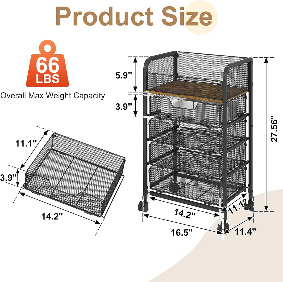 4-Tier Rolling Utility Cart with 3 Drawers-Craft Organizers and Storage with 360° Lockable Wheels,Art Supply Storage Organizer for Art Supplies, Store for Brushes & Paints & Artifacts Patent Pending