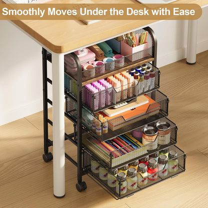 4-Tier Rolling Utility Cart with 3 Drawers-Craft Organizers and Storage with 360° Lockable Wheels,Art Supply Storage Organizer for Art Supplies, Store for Brushes & Paints & Artifacts Patent Pending