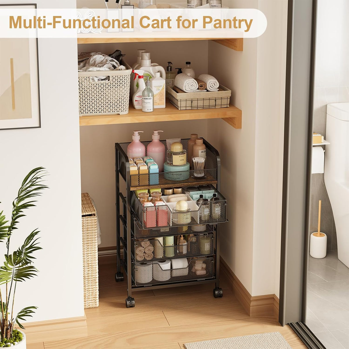 4-Tier Rolling Utility Cart with 3 Drawers-Craft Organizers and Storage with 360° Lockable Wheels,Art Supply Storage Organizer for Art Supplies, Store for Brushes & Paints & Artifacts Patent Pending