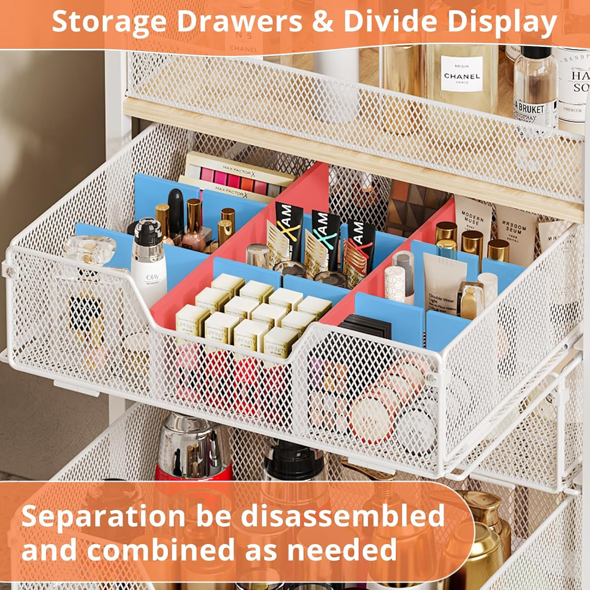 4-Tier Rolling Utility Cart with 3 Drawers-Craft Organizers and Storage with 360° Lockable Wheels,Art Supply Storage Organizer for Art Supplies, Store for Brushes & Paints & Artifacts Patent Pending