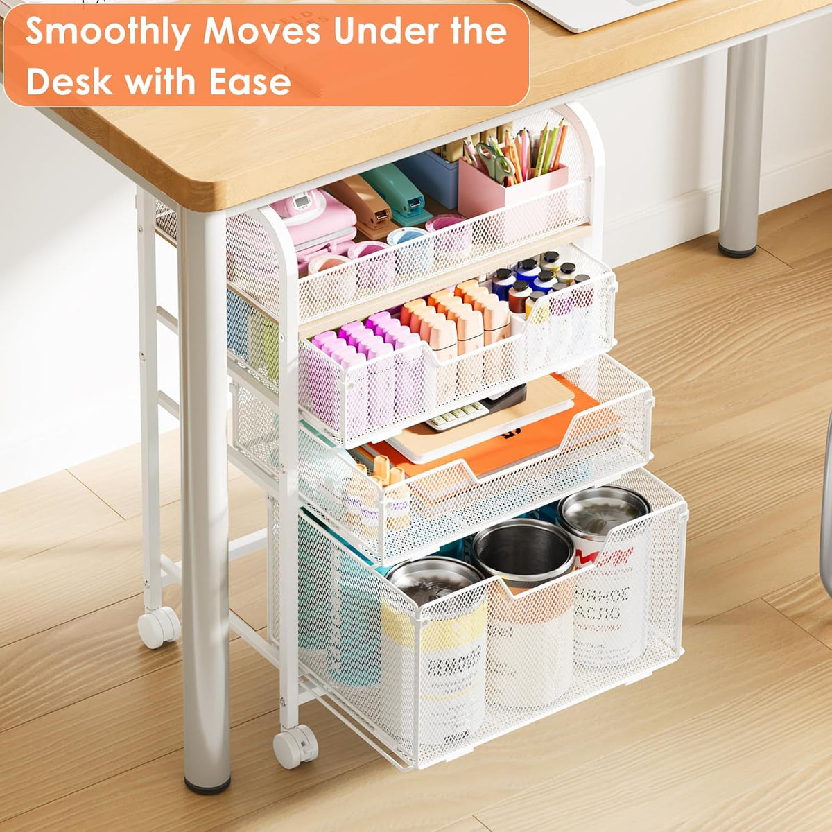 4-Tier Rolling Utility Cart with 3 Drawers-Craft Organizers and Storage with 360° Lockable Wheels,Art Supply Storage Organizer for Art Supplies, Store for Brushes & Paints & Artifacts Patent Pending