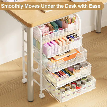 4-Tier Rolling Utility Cart with 3 Drawers-Craft Organizers and Storage with 360° Lockable Wheels,Art Supply Storage Organizer for Art Supplies, Store for Brushes & Paints & Artifacts Patent Pending