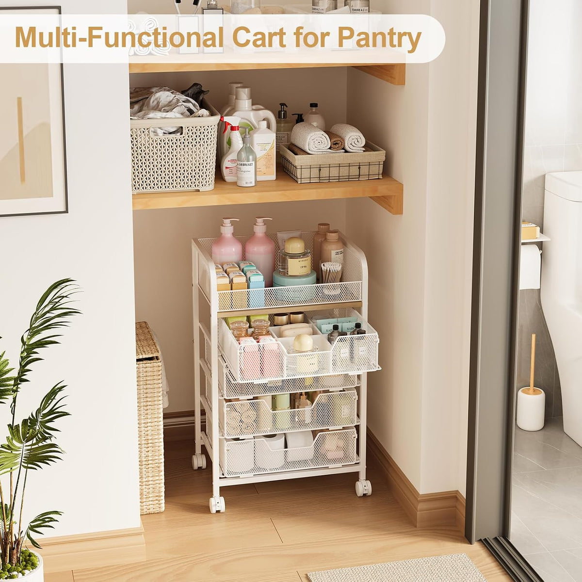 4-Tier Rolling Utility Cart with 3 Drawers-Craft Organizers and Storage with 360° Lockable Wheels,Art Supply Storage Organizer for Art Supplies, Store for Brushes & Paints & Artifacts Patent Pending