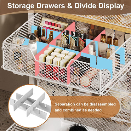 4-Tier Rolling Utility Cart with 3 Drawers-Craft Organizers and Storage with 360° Lockable Wheels,Art Supply Storage Organizer for Art Supplies, Store for Brushes & Paints & Artifacts Patent Pending