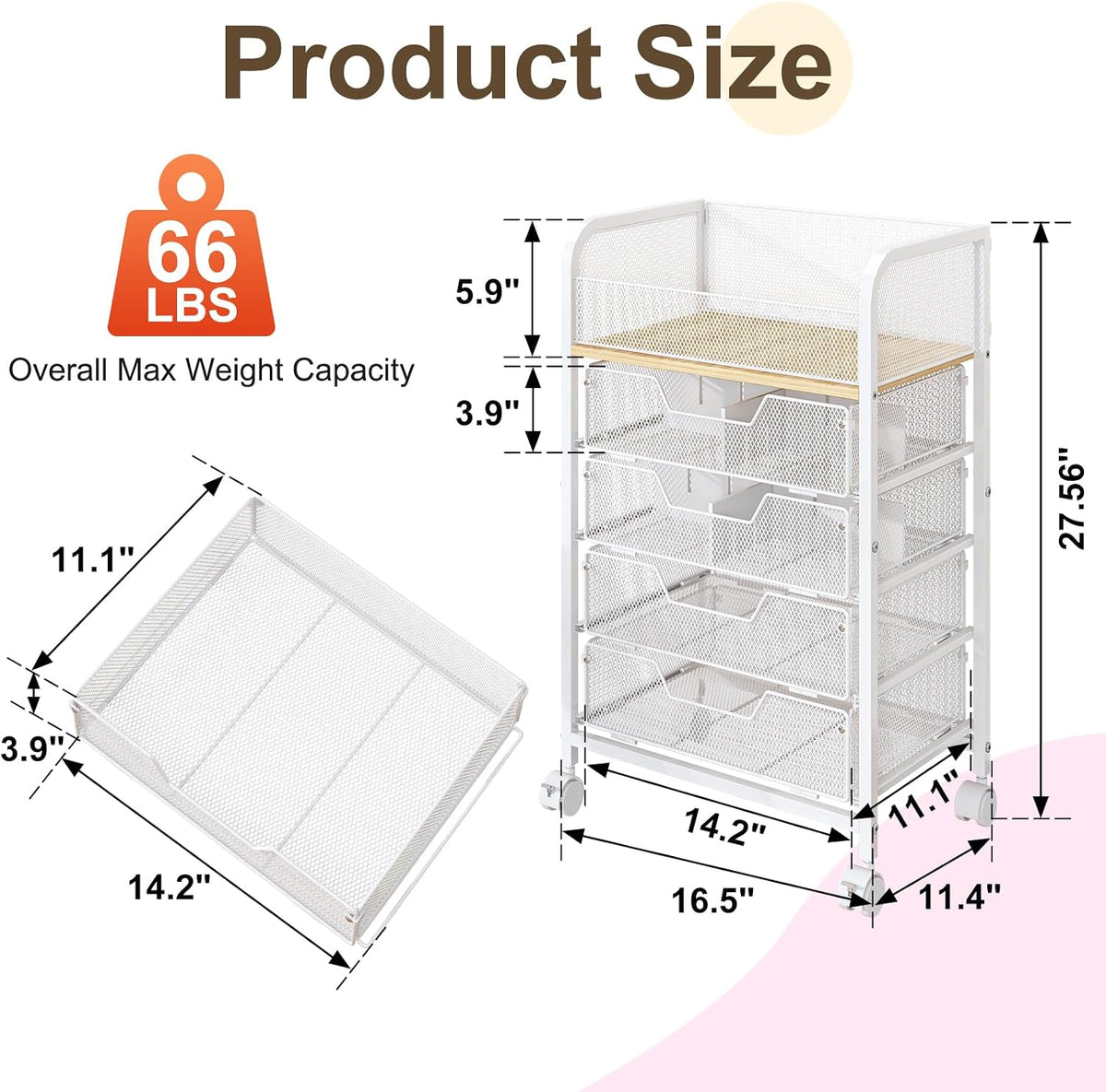 4-Tier Rolling Utility Cart with 3 Drawers-Craft Organizers and Storage with 360° Lockable Wheels,Art Supply Storage Organizer for Art Supplies, Store for Brushes & Paints & Artifacts Patent Pending