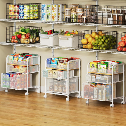 4-Tier Rolling Utility Cart with 3 Drawers-Craft Organizers and Storage with 360° Lockable Wheels,Art Supply Storage Organizer for Art Supplies, Store for Brushes & Paints & Artifacts Patent Pending