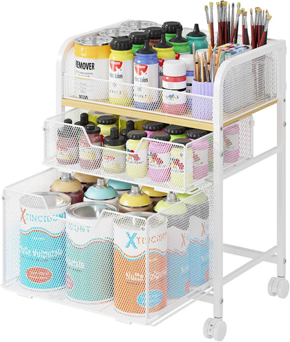 4-Tier Rolling Utility Cart with 3 Drawers-Craft Organizers and Storage with 360° Lockable Wheels,Art Supply Storage Organizer for Art Supplies, Store for Brushes & Paints & Artifacts Patent Pending