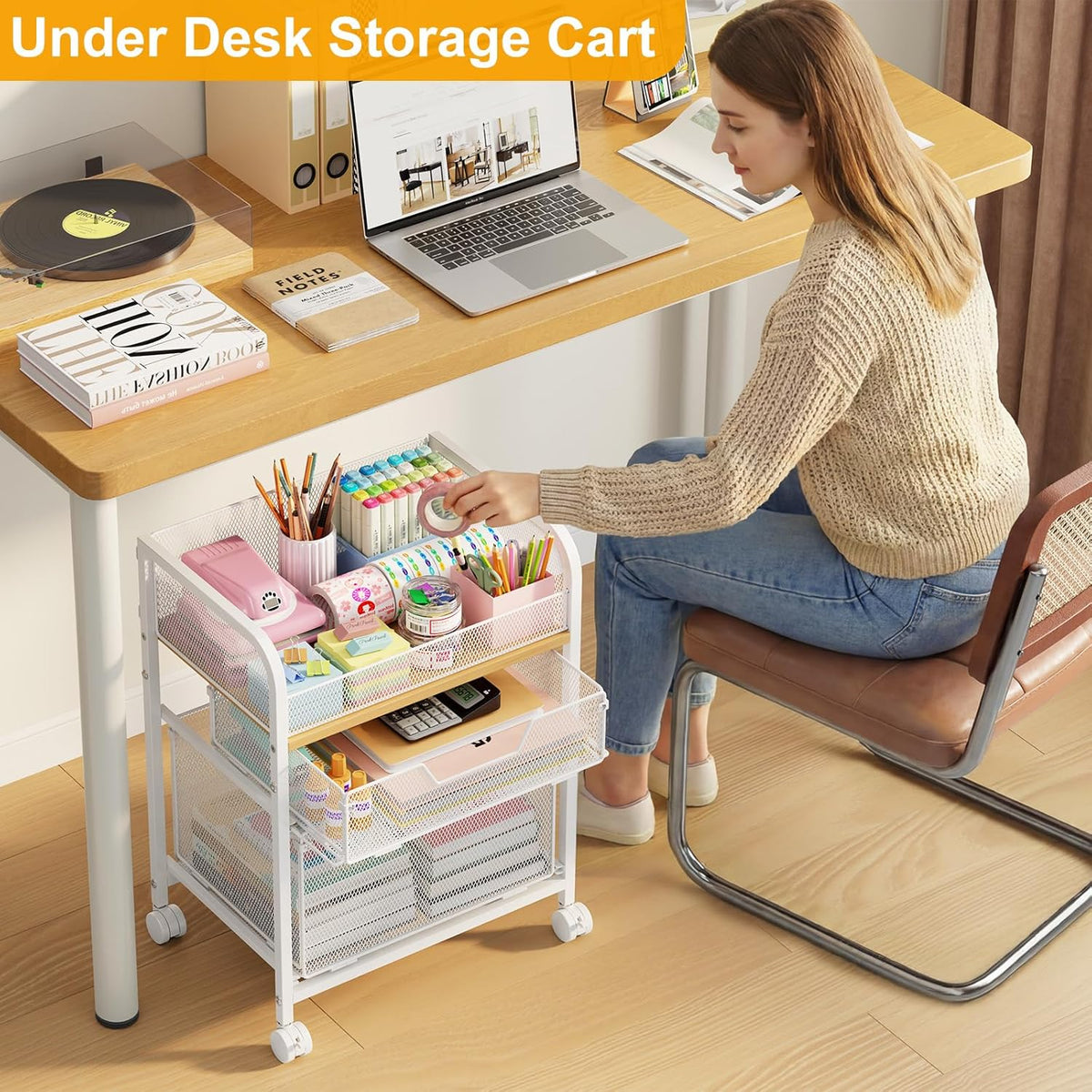 4-Tier Rolling Utility Cart with 3 Drawers-Craft Organizers and Storage with 360° Lockable Wheels,Art Supply Storage Organizer for Art Supplies, Store for Brushes & Paints & Artifacts Patent Pending