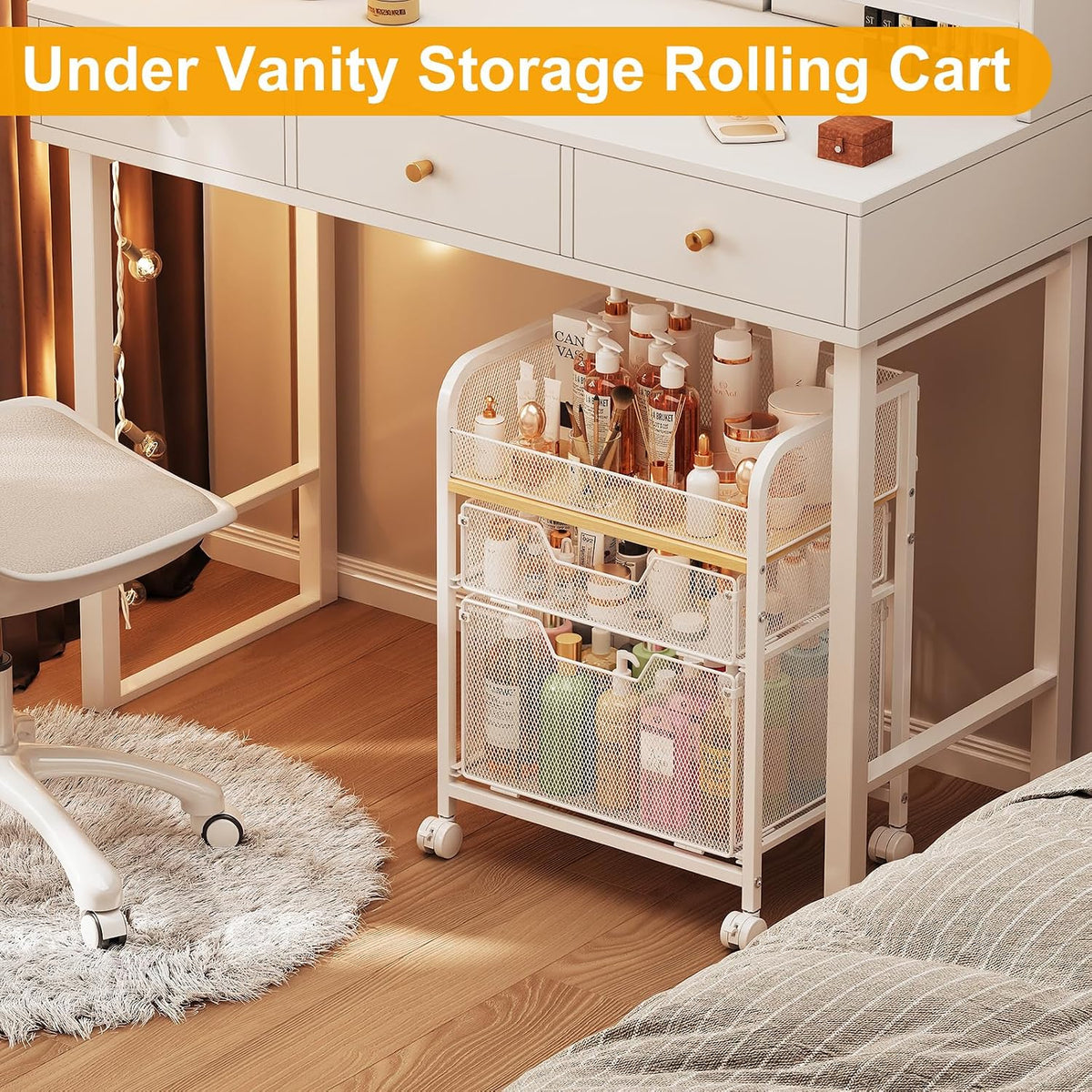 4-Tier Rolling Utility Cart with 3 Drawers-Craft Organizers and Storage with 360° Lockable Wheels,Art Supply Storage Organizer for Art Supplies, Store for Brushes & Paints & Artifacts Patent Pending