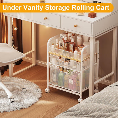 4-Tier Rolling Utility Cart with 3 Drawers-Craft Organizers and Storage with 360° Lockable Wheels,Art Supply Storage Organizer for Art Supplies, Store for Brushes & Paints & Artifacts Patent Pending