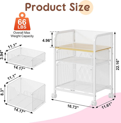 4-Tier Rolling Utility Cart with 3 Drawers-Craft Organizers and Storage with 360° Lockable Wheels,Art Supply Storage Organizer for Art Supplies, Store for Brushes & Paints & Artifacts Patent Pending