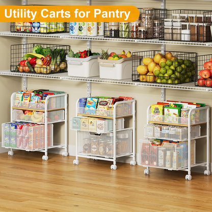 4-Tier Rolling Utility Cart with 3 Drawers-Craft Organizers and Storage with 360° Lockable Wheels,Art Supply Storage Organizer for Art Supplies, Store for Brushes & Paints & Artifacts Patent Pending